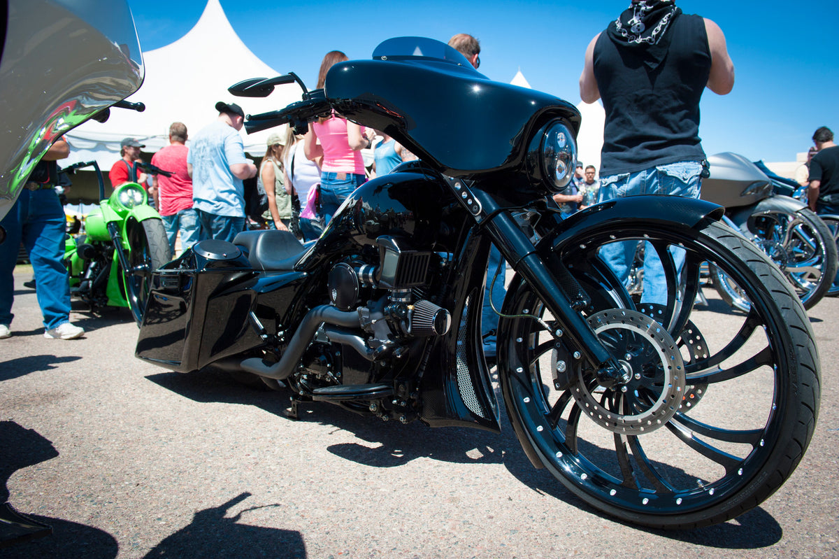 V Arm Harley Softail | Dyna | Sportster Black Double Cut Wheels