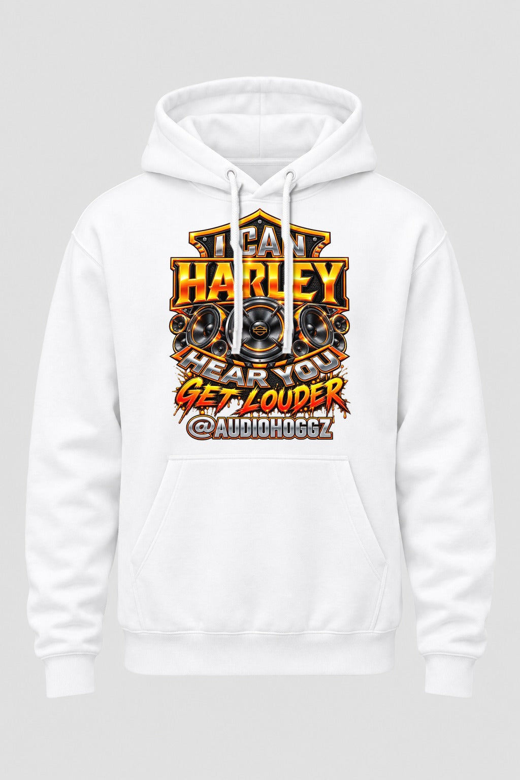 Audio Hoggz "I Can Harley Hear You" Hoodie - White - front